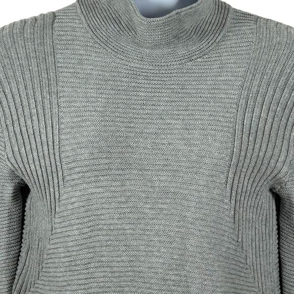 Vince Camuto Mock Neck Grey Ribbed Sweater Size Medium Cotton Knit Minimalist - Picture 3 of 12